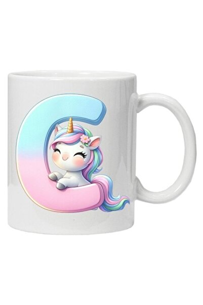 CRD PRINT Personalized mug with initial print + unicorn, letter C, white ceramic, 330 ml