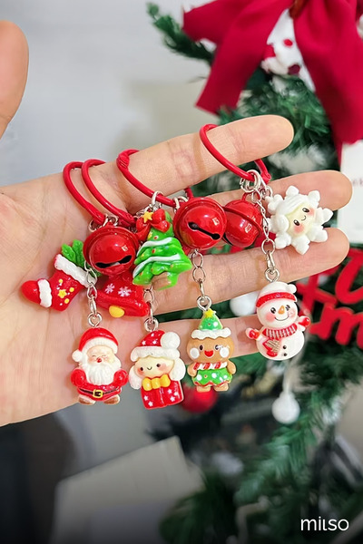MİLSO سلسلة مفاتيح من الراتنج بتصميم السنة الجديدة - شحن مختلط - هدية رأس السنة الجديدة مع تفاصيل على شكل جرس