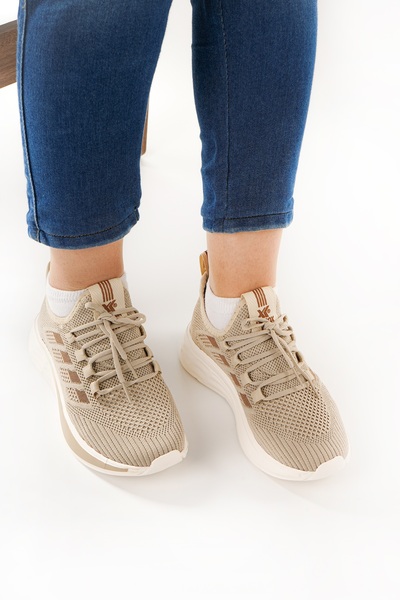 Babetty Unisex Orthopedic Light Sole Striped Detail Lace-Up Knitwear Casual Sports Shoes Breathable