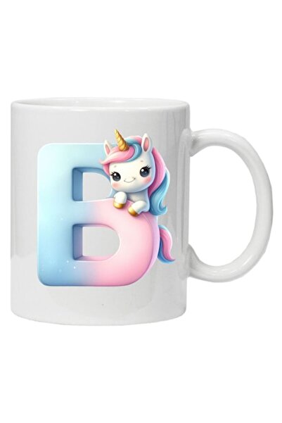 CRD PRINT Personalized ceramic mug with initial + unicorn print (letter B), 330 ml