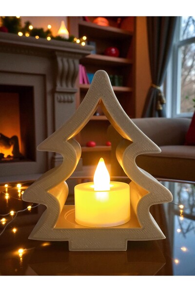 Mescolare Çam Ağacı Tealight Mumluk | Yılbaşı Dekorasyonu | Rustik Işıklı Mas...