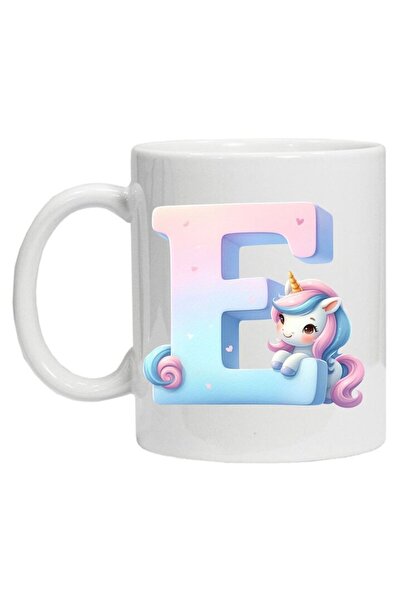 CRD PRINT Personalized mug with initial and unicorn print, Letter E, 330 ml