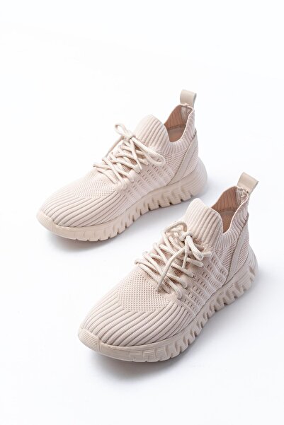 Zerenyus Zri̇n-501 Beige Lace-Up Comfortable Sole Casual Knitwear Sports Shoes