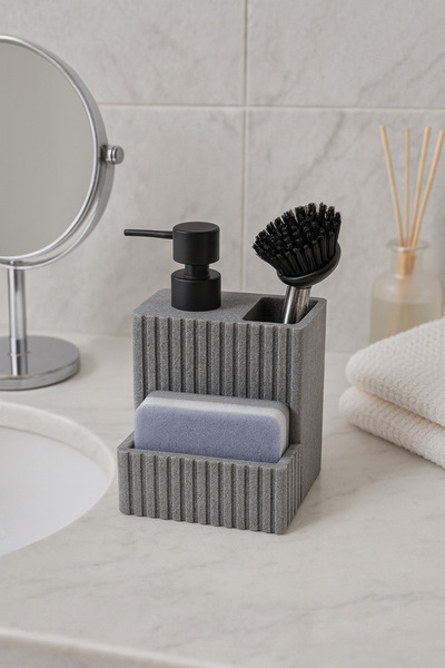 okacih Polyresin Brushed Sponge Countertop Liquid Soap Dispenser Kitchen Bathroom Detergent