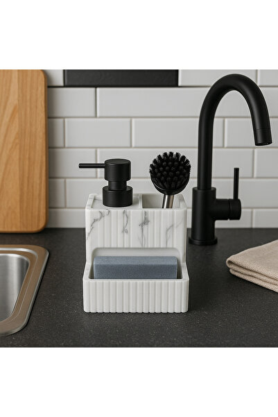 okacih Polyresin Brushed Sponge Countertop Liquid Soap Dispenser Kitchen Bathroom Detergent