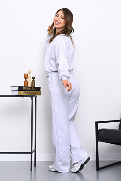 İmajButik Gray Three Thread Sweat Cardigan Pants Set