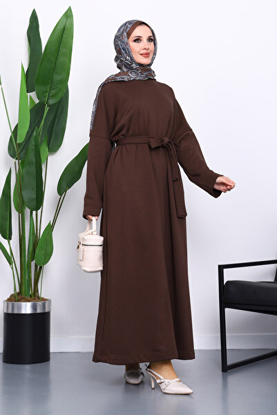 İmajButik Φόρεμα με τρία νήματα με καφέ ζώνη