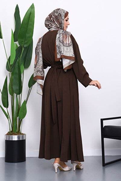 İmajButik Καφέ Φόρεμα με Πλισέ Στρίφωμα στη μέση