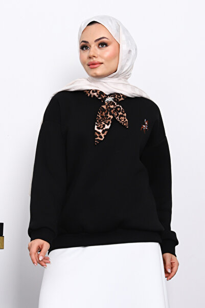 İmajButik Μαύρο φούτερ με αξεσουάρ κασκόλ, κεντημένο με τρεις κλωστές Ceylan