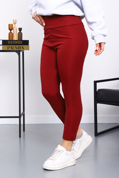 İmajButik Burgundy High Waist Fleece-Lined Diver Tights