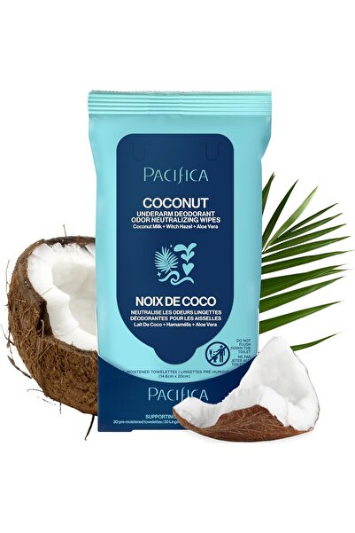 Pacifica Underarm Deodorant Wipes, Coconut Milk & Essential Oils, 30 Count