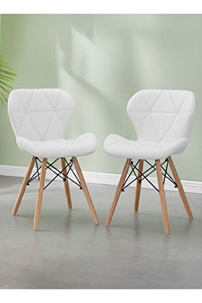 Taimi طقم من كرسيين عصريين لتناول الطعام، مقعد من الجلد الصناعي، أرجل من الخشب الطبيعي، أبيض - ارتفاع 69 × عرض 47 × عرض 41 × ارتفاع مقعد 45