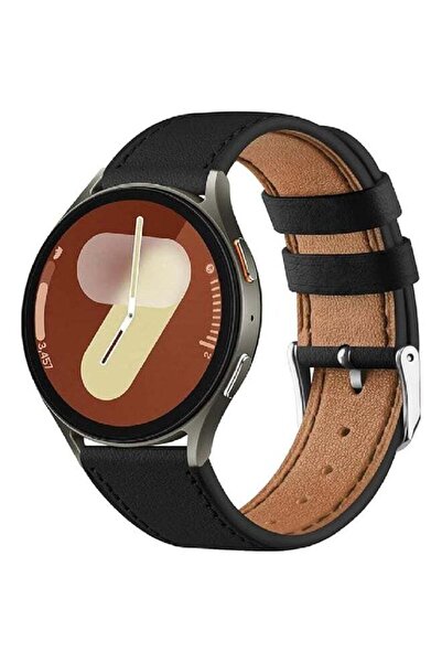 HYX حزام جلدي لساعة سامسونج جالاكسي (موديلات متعددة) - أسود