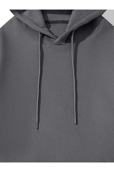EXPECTED Φούτερ Unisex Smoke Grey με κουκούλα 3 İp Ş επένδυση fleece με κουκούλα