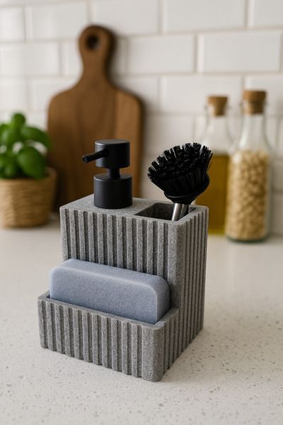 okacih Polyresin Brushed Sponge Countertop Liquid Soap Dispenser Kitchen Bathroom Detergent