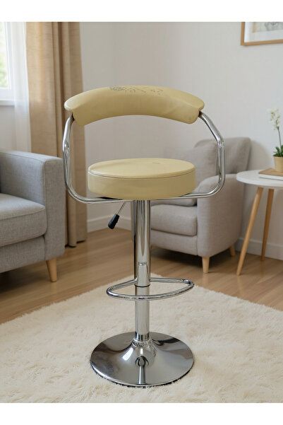 Living Bar stool, leather, swivel, height adjustable with footrest