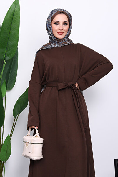 İmajButik Φόρεμα με τρία νήματα με καφέ ζώνη