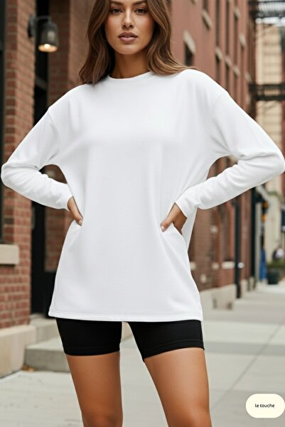 Le Touche Women's Navy Blue Relax Fit Comfortable Cut 100% Cotton Long Sleeve Crew Neck Basic T-Shirt