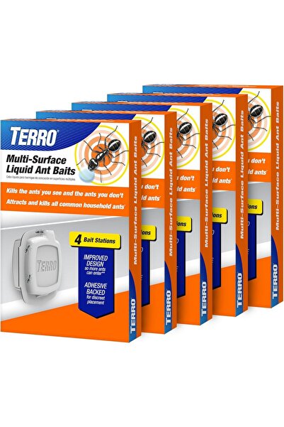 TERRO T334 Multi-Surface Concealed Liquid Ant Bait Stations, White, 5 Packs × 4 Stations (20 Statio