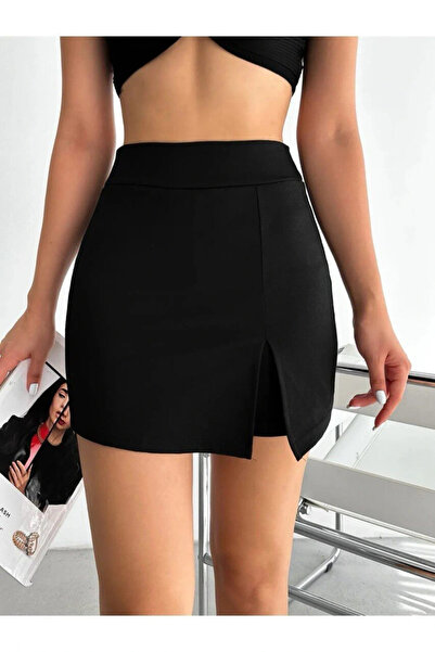 MetuCA Fusta mini pantaloni scurți din țesătură interlock, neagră, talie înal...