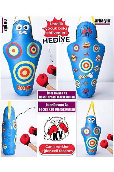 Ky Boks Çocuk Boks Torbası Seti Renkli Hedefli + Boks Eldiveni Hediyeli | Evde Spor Oyuncağı