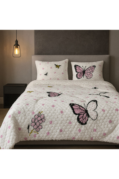 OEM Cocolino Thick Quilt with 2 Pillowcases, Butterfly and Heart Pattern