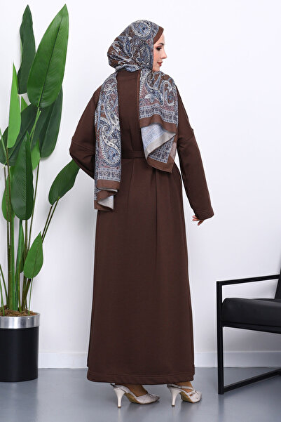 İmajButik Φόρεμα με τρία νήματα με καφέ ζώνη