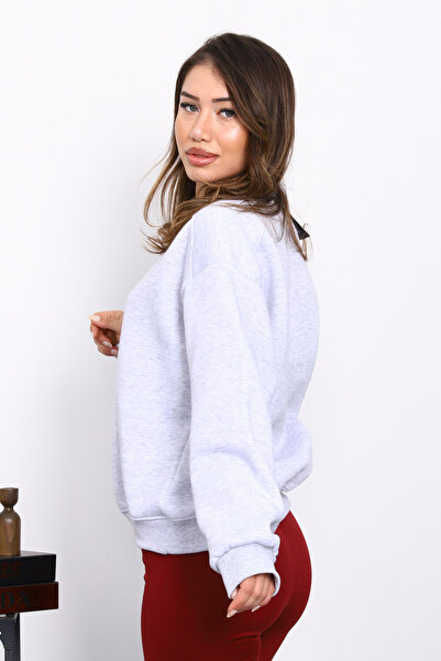İmajButik Gray Shoulder Detail Basic Three Thread Sweat