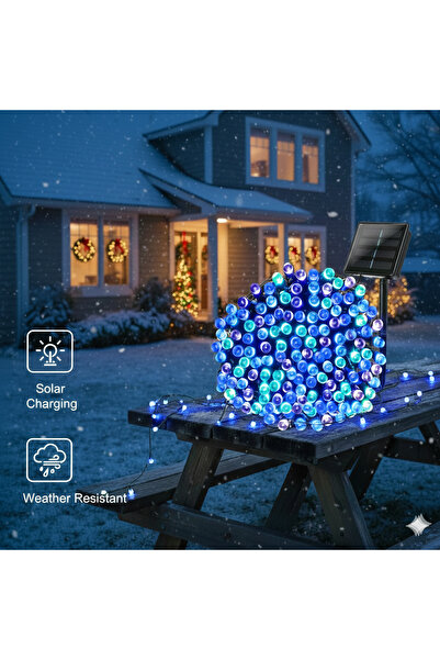 OBSIDION Solar outdoor string lights 30 meters, 300 LEDs blue