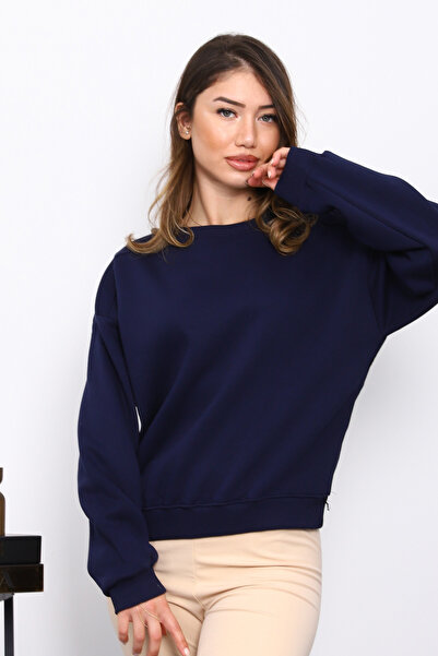 İmajButik Navy Blue Shoulder Detail Basic Three Thread Sweat