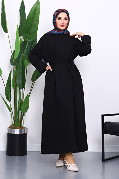 İmajButik Black Belted Three Thread Dress