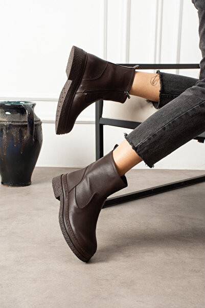 KOTAN Γυναικείες κοντές μπότες με φερμουάρ σε καφέ χρώμα | Αντιολισθητικές χειμερινές μπότες καθημερινής χρήσης