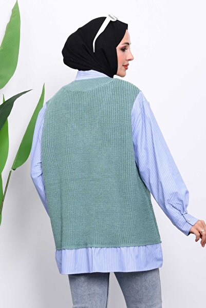 İmajButik Mint Triko Paneled Shirt