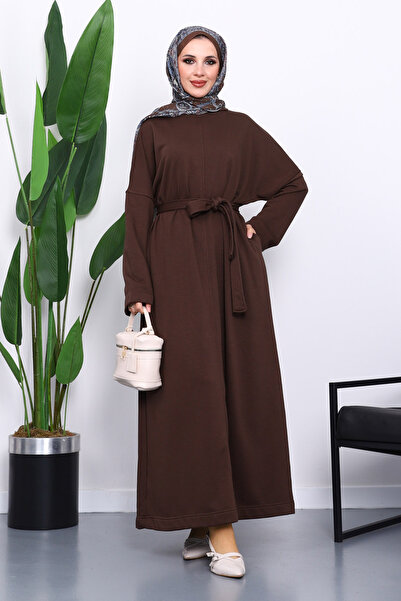 İmajButik Φόρεμα με τρία νήματα με καφέ ζώνη
