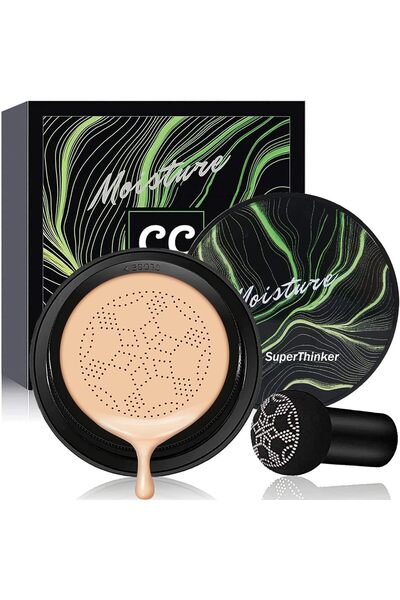 SuperThinker كريم أساس CC/BB برأس الفطر من Air Cushion - خافي عيوب، مرطب، غير لامع يدوم طويلاً (قطعة واحدة)