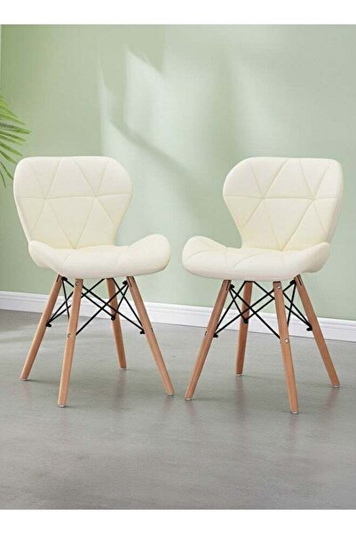 Taimi 2-Piece Modern Dining Chair, PU Leather Seat, Natural Wood Legs, Scandinavian Design , Beige