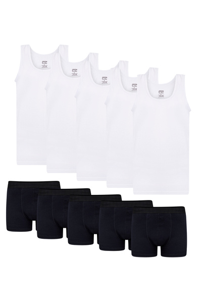 Paul Parker 5-Pack of White Cotton Undershirts, 5-Pack of Navy Blue Boxer Shorts