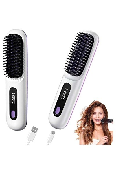 HYX Hair Straightening Cordless Comb, 4000mAh Rechargeable Brush (White)