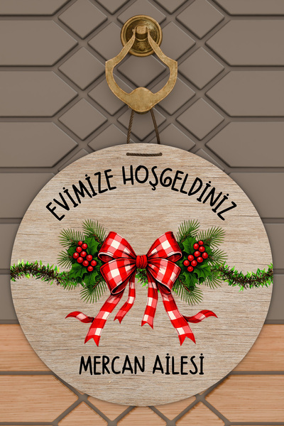 Dormot Yüksek Kaliteli Dijital Baskı, Yeni Yıl, Yılbaşı ve Aile Temalı Kapı Süsü, Duvar Süsü