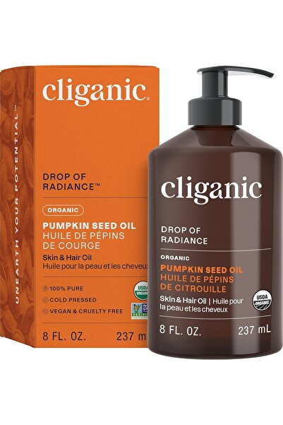 Cliganic زيت بذور اليقطين العضوي النقي 100% للوجه والشعر، معصور على البارد وغ...