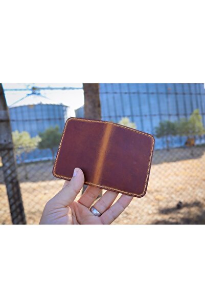 Derici Amca Id Wallet, Leather Minimal, Handmade Card Holder Wallet Green&Tan