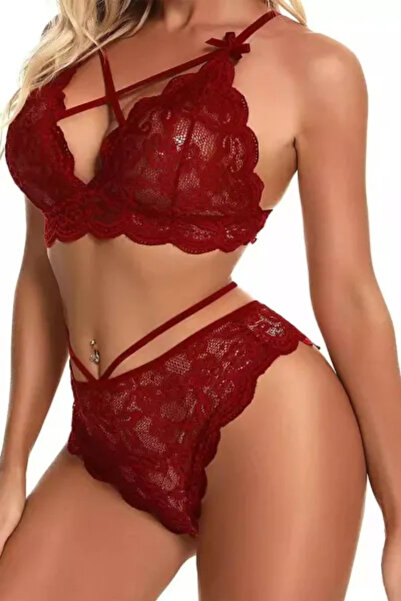 Muchmy 2 Pieces Ladies Lingerie Set Hook Closure Lace Garter Panty And Bra Set