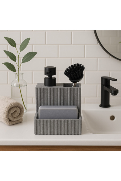 okacih Polyresin Brushed Sponge Countertop Liquid Soap Dispenser Kitchen Bathroom Detergent