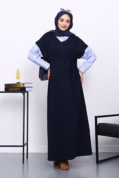 İmajButik Navy Blue Shirt Paneled Two Thread Clothes