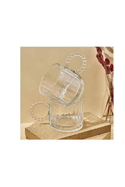 Generic A set of striped glass cups with glass bead handles. For hot and cold beverages.