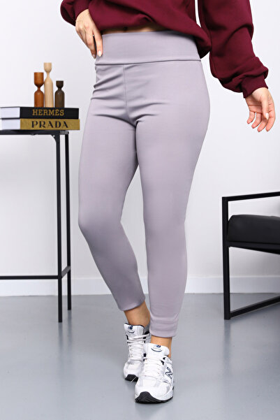 İmajButik Gray High Waist Fleece-Lined Diver Leggings