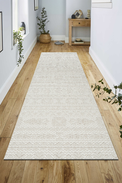Loomina Home Loft Krem İskandinav Bukle Dokuma Tozumaz Modern Kesme Halı Yolluk