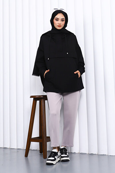 İmajButik Black Zippered Pocket Two Thread Ov Oversized Weat