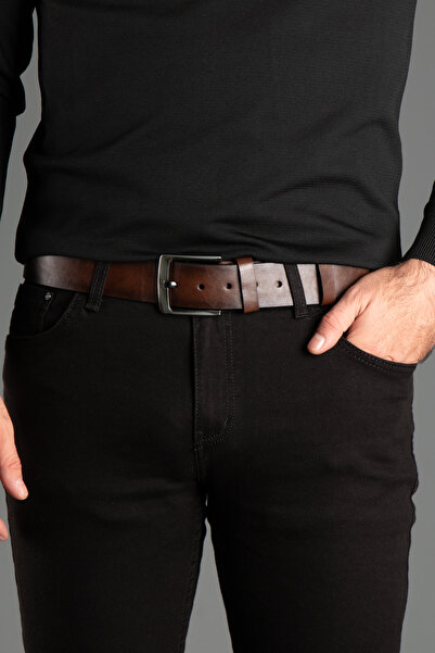 ZEKİ ÖZER Men's Brown Faux Leather Belt 4.5 cm