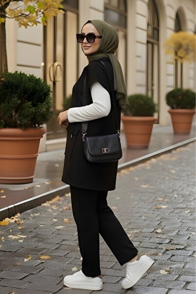 İmajButik Black Scuba Vest and Pants Three-Piece Set